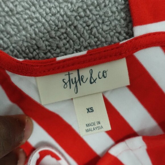 Style&co. Tank Dress Women's Size XS Red/White Striped Rayon V-Neck Flared - Picture 4 of 7